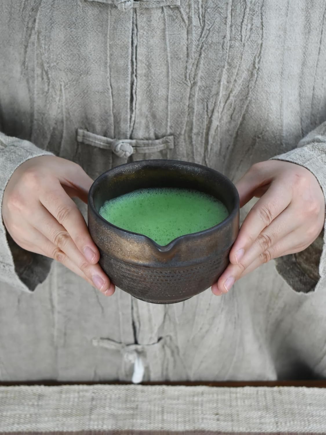 Artcome 4 Pcs Complete Matcha Ceremony Kit - Japanese Bowl With Pouring Spout, Whisk, Holder, Scoop - Tea Set for Making Usucha, Koicha and Latte (Green)