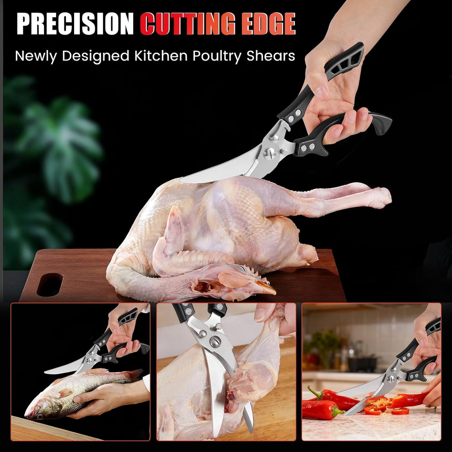 ANDONG Upgrade Heavy Duty Stainless Steel Kitchen Scissors - Professional Poultry Shears for Bone, Meat, Chicken, Fish, Turkey, Vegetables,Spring Loaded Multipurpose Ultra Sharp Utility Scissors