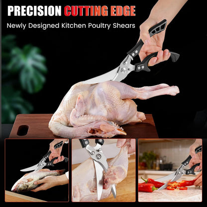 ANDONG Upgrade Heavy Duty Stainless Steel Kitchen Scissors - Professional Poultry Shears for Bone, Meat, Chicken, Fish, Turkey, Vegetables,Spring Loaded Multipurpose Ultra Sharp Utility Scissors