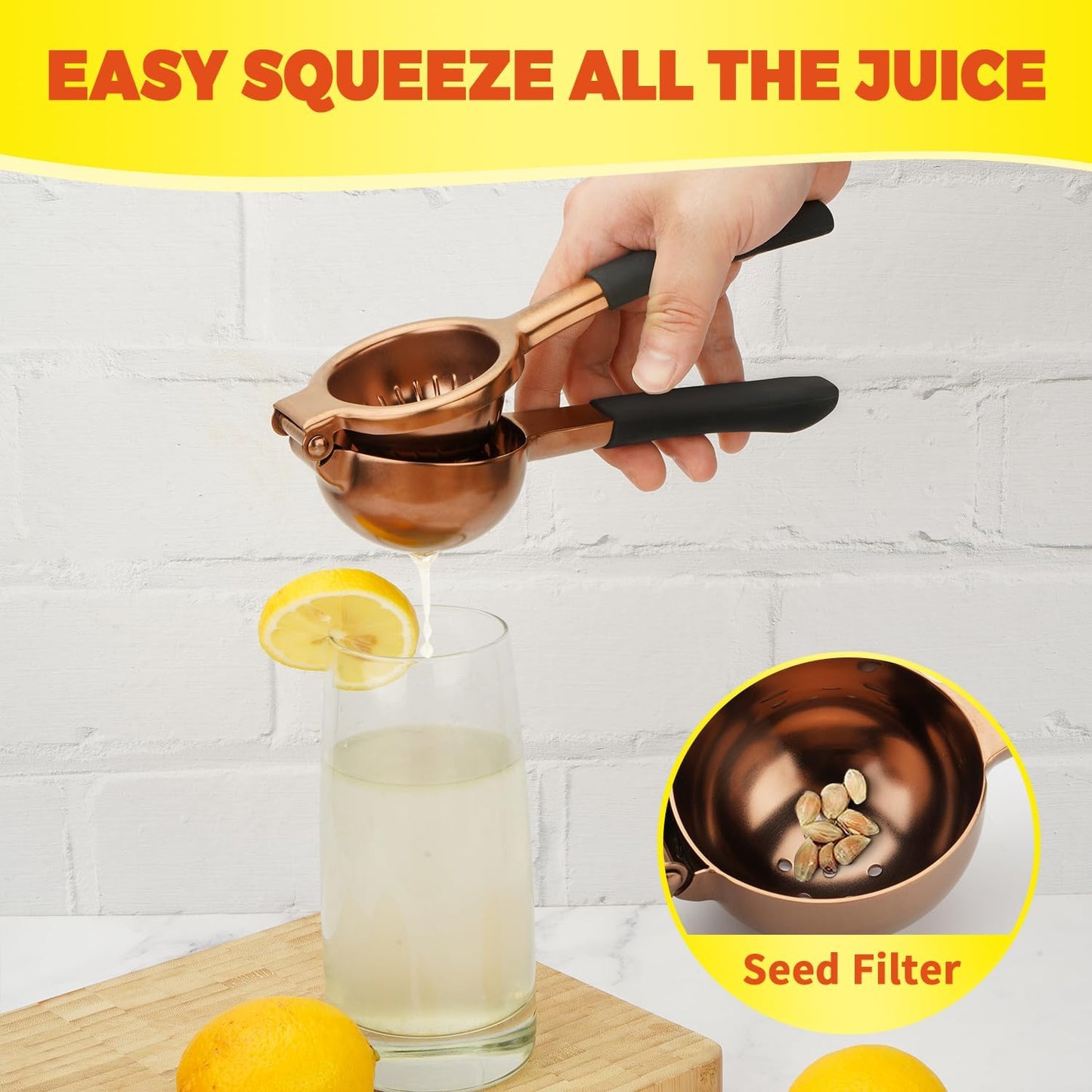 SHIKORI Lemon Squeezer, Large Heavy Duty Handhelp Juicer for Lemon, Stainless Steel Hand Press Citrus Juicer, Lime Squeezer Bar Tool, Manual Citrus Press (Rose Gold)