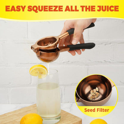 SHIKORI Lemon Squeezer, Large Heavy Duty Handhelp Juicer for Lemon, Stainless Steel Hand Press Citrus Juicer, Lime Squeezer Bar Tool, Manual Citrus Press (Rose Gold)