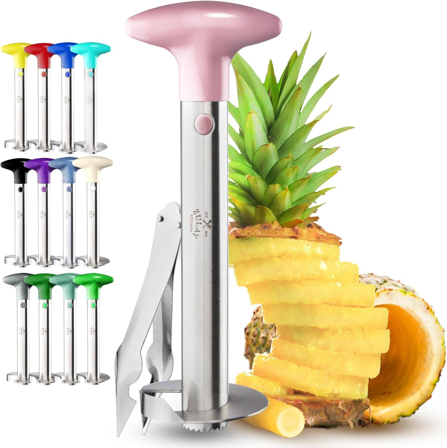 Zulay Kitchen Stainless Steel Pineapple Corer & Slicer – Heavy Duty Pineapple Cutter & Eye Removal Tool – Effortless Core Remover Tool with Sharp Reinforced Blade & Ergonomic Handle - Black