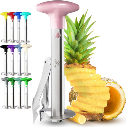 Zulay Kitchen Stainless Steel Pineapple Corer & Slicer – Heavy Duty Pineapple Cutter & Eye Removal Tool – Effortless Core Remover Tool with Sharp Reinforced Blade & Ergonomic Handle - Black