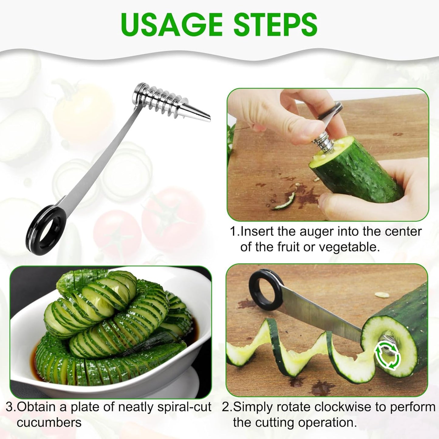 2pcs 4.2in Stainless Steel Spiralizer,Vegetable Spiralizer for Potatoes, Carrots, Cucumbers, Kitchen Accessories Tool, Curly Fry Cutter for Home Cooks & Healthy Meal Prep