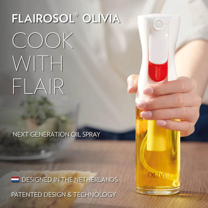 OLIVIA SIGNATURE Advanced Kitchen Oil Sprayer with Flairosol Technology, Fine Mist & Portion Control, Refillable Glass Olive Oil Cooking Spray Bottle for Air Fryer, Salad, BBQ, 130ml (Golden Leaves)