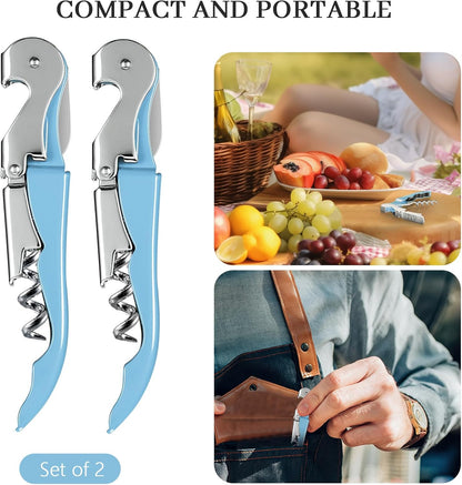 HYZ 2-Pack Wine Opener Waiter Corkscrew, Professional Wine Key for Servers, Bartender, with Foil Cutter, Manual Wine Bottle Opener Double Hinged (Black)
