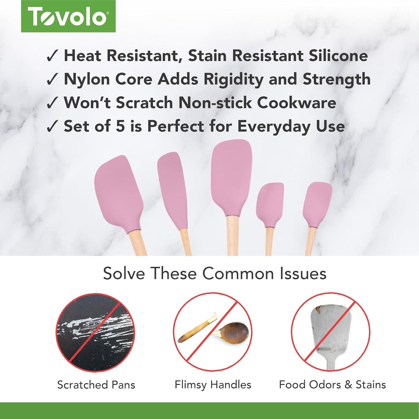 Tovolo Silicone Spatula with Wooden Handle Set of 5 Piece Silicone Kitchen Utensil Set Spoonula Jar Scraper Mini Spatula and Spoonula for Cooking Baking Mixing Folding Deep Indigo
