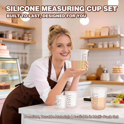 Silicone Measuring Cups Set 125ml + 250ml + 500ml for Cooking Reusable Baking Supplies Silicone Flexible Melting Measure Cup for Butter, Chocolate