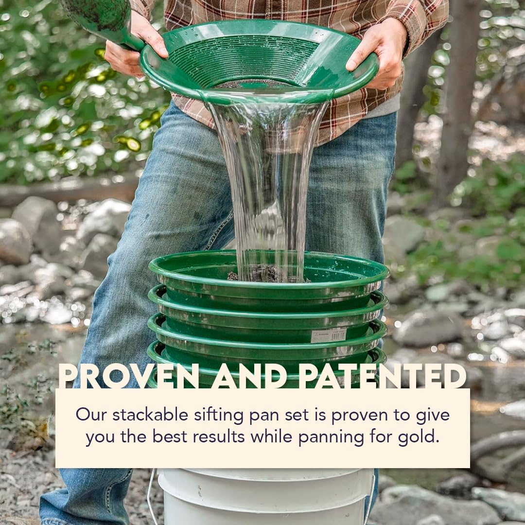 SE 13.25 Inch Wide Stackable Classifier Gold Prospecting Pan - 1/8 Inch Stainless Steel Mesh Sifting Pan, Green