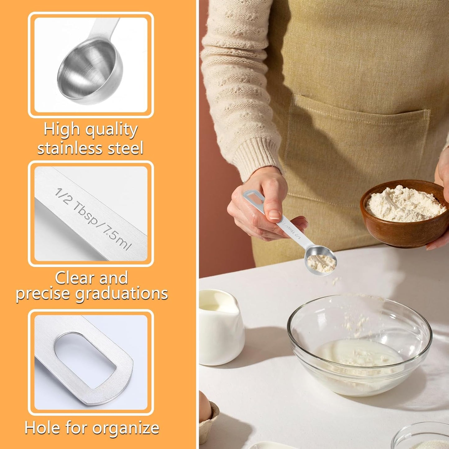 2 PCS Measuring Spoons Tablespoon Measuring Spoon 1/6 Tbsp (1/2 tsp | 2.5 ml | 2.5 cc | 1/12 oz) Mini Spoons Stainless Steel Measuring Spoons for Kitchen Cooking Spoon(Silver)