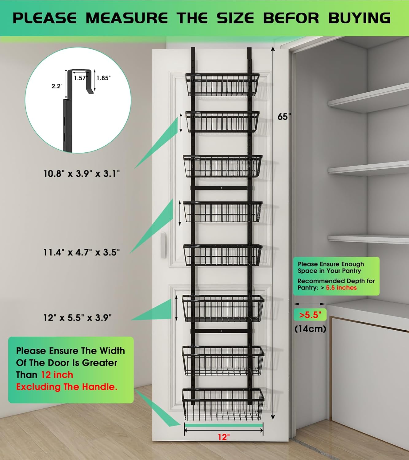 Mefirt White 9-Tier Over The Door Pantry Organizer, Pantry Organization and Storage, Deep Baskets Hanging Heavy-Duty Metal, Wall Spice Rack Seasoning Shelves for Home & Kitchen, Laundry Room Bathroom