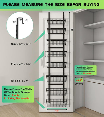 Mefirt White 9-Tier Over The Door Pantry Organizer, Pantry Organization and Storage, Deep Baskets Hanging Heavy-Duty Metal, Wall Spice Rack Seasoning Shelves for Home & Kitchen, Laundry Room Bathroom