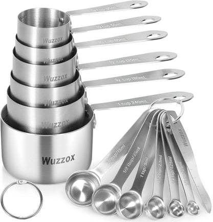 Stainless Steel Measuring Cups & Spoons Set of 13, Stackable Metal Measuring Cups & Spoons, Kitchen Gadgets for Cooking & Baking