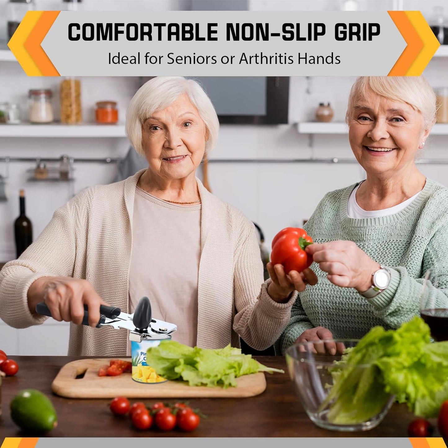 2 Pack Can Opener Manual with Magnet, Heavy Duty Handheld Can Opener for Seniors with Sharp Blade and Grip Handle, Solid Steel Tin Cutter for Kitchen Camping, Black