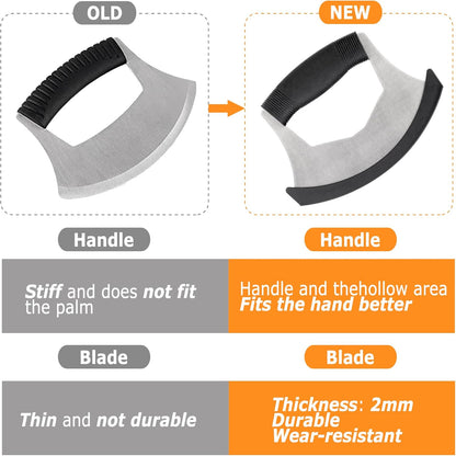 Salad Chopper Mezzaluna Knife with Protective Cover and Anti-Slip Handle - Stainless Steel Vegetable Cutter, Onion Chopper, Pizza Cutter