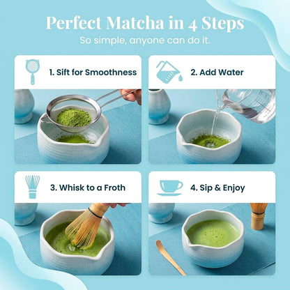 BARISTA EMPEROR® MATCHA WHISK SET PREMIUM 11pcs - Professional Matcha Kit Set with Matcha Bowl, Matcha Whisk, Milk Frother, Spoon, Sifter, Scoop, Stand, Cup, Tea Mat, Cloth - Matcha Bowl Set