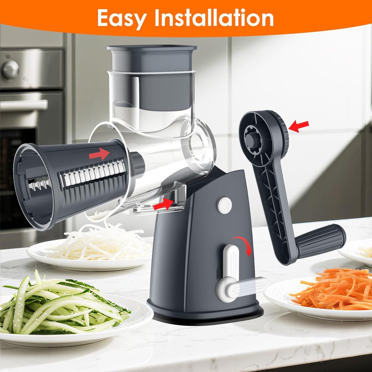 MealHelper 5 Blade Rotary Cheese Grater and Vegetable Chopper with Storage Box and Hand Crank, Compact Shredder for Cheeses, Veggies, Nuts - Easy to Use, Non-slip Suction Base,White