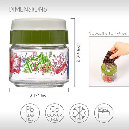 CRYSTALIA Cheese Grater with Glass Storage Container, Stainless Steel Food Shredder Box for Parmesan, Ginger, Garlic, Vegetable, Nutmeg, Small Fine Grinder with Lead-Free Glass Jar for Kitchen (Green)