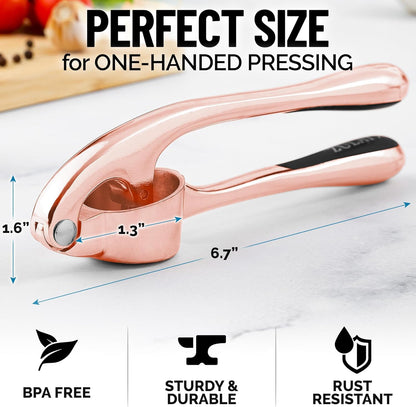 Zulay Kitchen Premium Garlic Press Set - Rust Proof Professional Garlic Mincer Tool - Easy-Squeeze, Easy-Clean with Soft, Ergonomic Handle - Silicone Garlic Peeler & Brush (Silver)