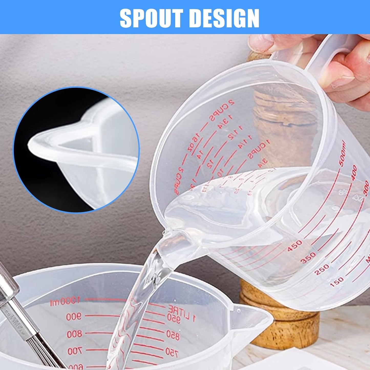 DTDNZKN 3 Pack Measuring Cup Set, Includes 250Ml (1-Cup), 500Ml (2-Cup) and 1000Ml (4-Cup) Plastic Liquid Measuring Cups- Baking, Cooking, Mixing & Measuring Cups, Essential Kitchen Tools