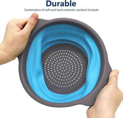 Collapsible Colander Set of 3 - Heat Resistant Washing and Draining of Vegetables Fruits Pasta - Perfect for Kitchen and Travel Use (3PCS-Blue)