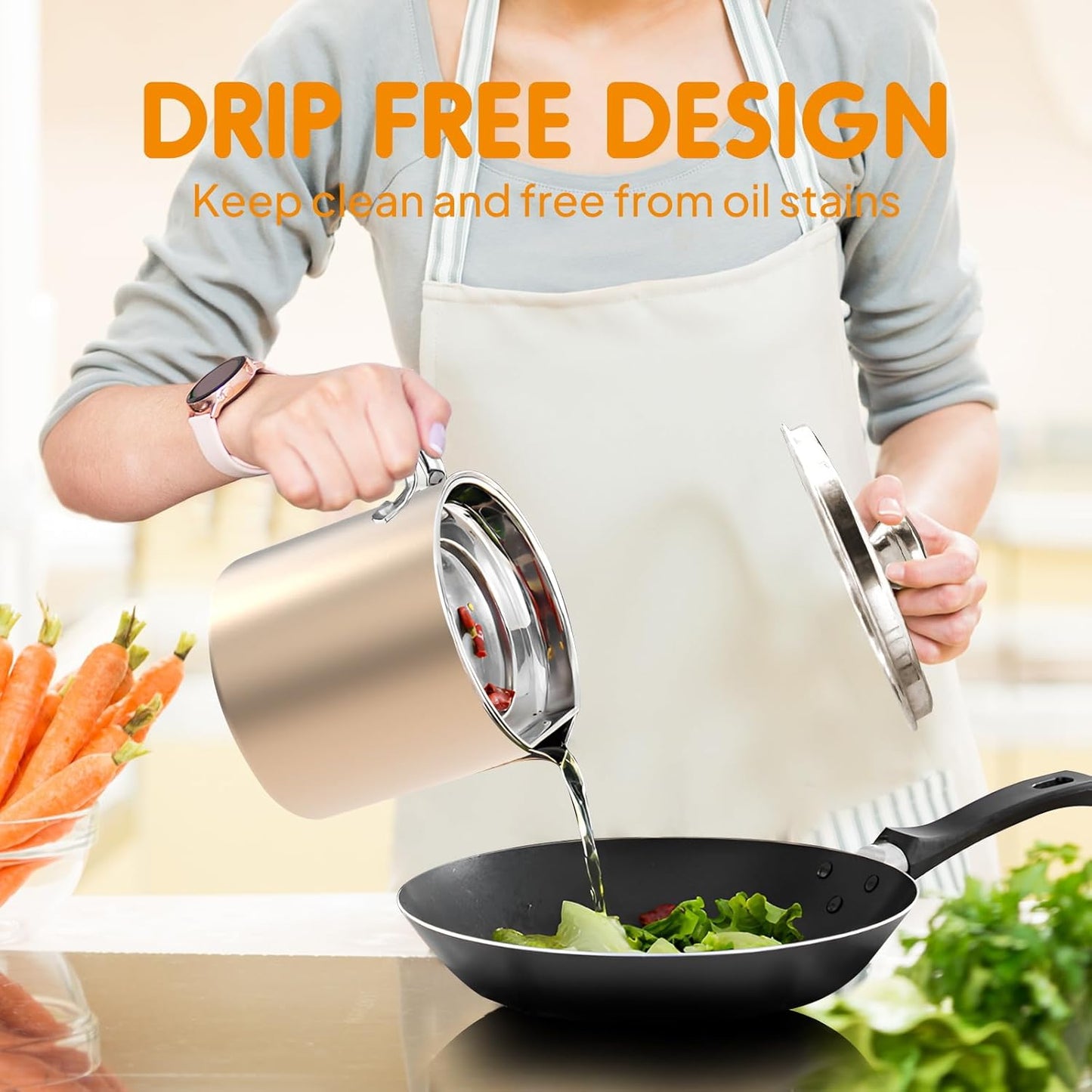 Chihee Grease Container Stainless Steel Bacon Grease Saver with Fine Mesh Strainer 2L / 67.6 fl oz Cooking Oil Keeper Stoarge Can with Dust-proof Lid Non-slip Tray for Kitchen Frying
