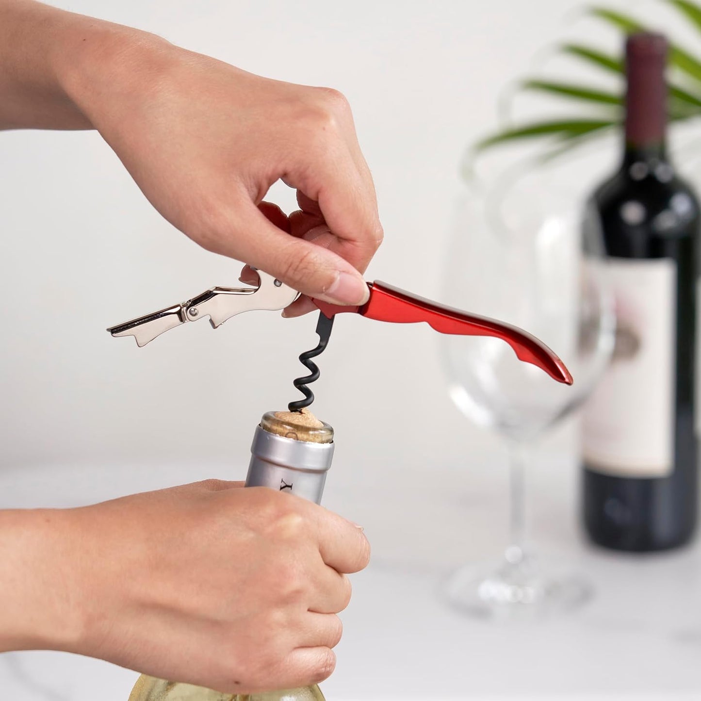 True Truetap Double Hinged Waiter's Corkscrew Wine Opener, Stainless Steel Wine Bottle Opener with Built In Foil Cutter, Home Bar Tools, Bar Cart Accessories, Wedding Gifts, Set of 1, Black