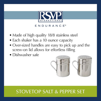 RSVP International Endurance Kitchen Shaker Collection Dishwasher Safe, All Purpose, 11 ounce, Stainless Steel