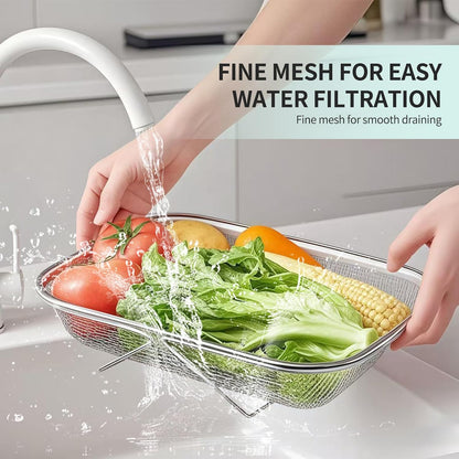 3PCS Stainless Steel Over Sink Colander, Expandable Over the Sink Strainer, Sink Colander for Kitchen Sink, Multipurpose Drain Basket, Sink Accessories,.Kitchen Utensils (3 Sizes)