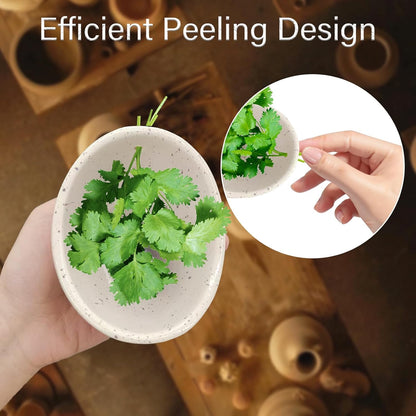 AGLOO Handmade Pottery Herb Stripper Bowl - Ceramic Herb Peeler & Stripper Tool for Kitchen, BBQ, and Picnics (white)