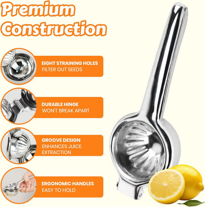 Stainless Steel Lemon Squeezer | Heavy Duty Handheld Juicer with X-Large Bowl | Premium Manual Citrus Press | Stainless Steel Lemon Lime Squeezer & Juicer Hand Press | Rust-Resistant, Dishwasher Safe