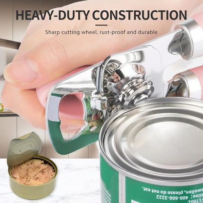 Safring Can Opener Manual, Heavy Duty Stainless Steel Smooth Edge Can Openers With Soft Touch Handle, Oversized Handheld Easy Turn Knob, Multi-Function Bottle Opener, Black