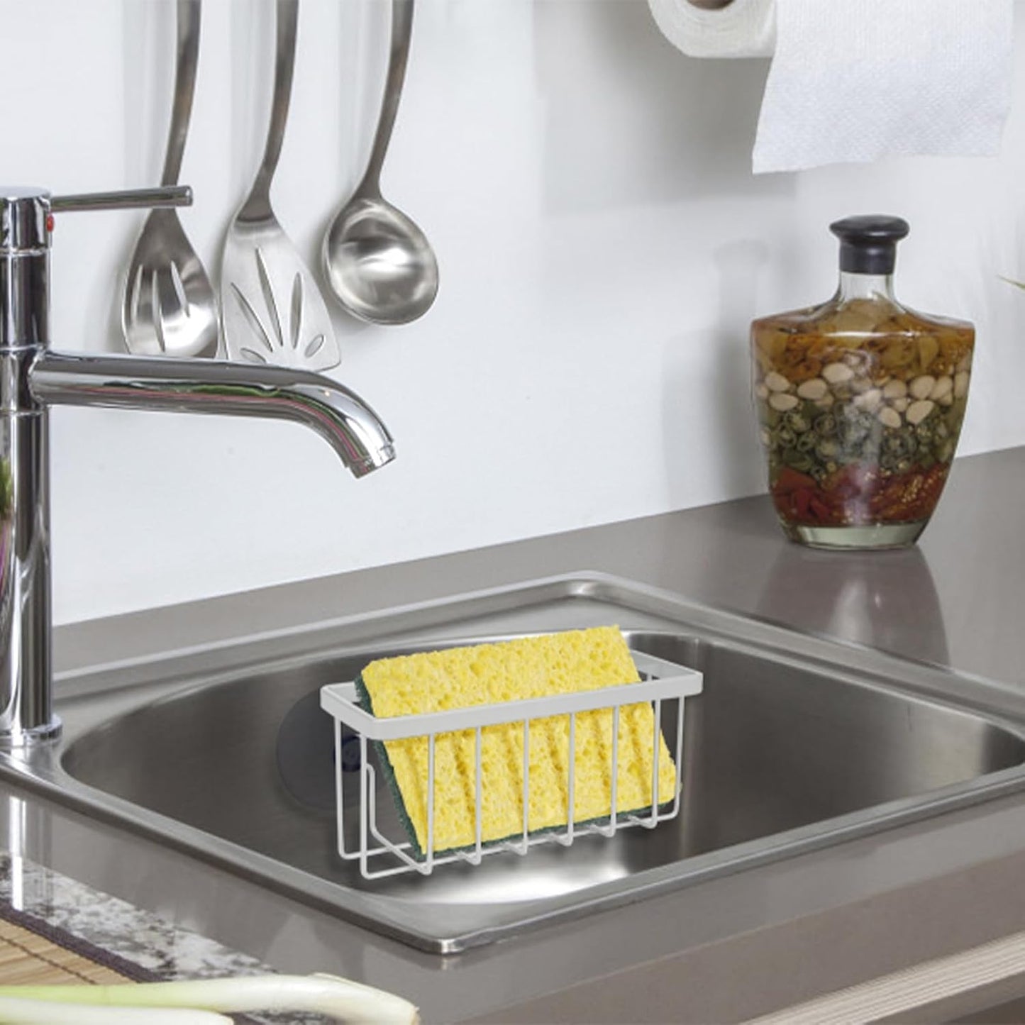 SHFKS Sponge Holder for Kitchen Sink Suction,Kitchen Sink Sponge Holder,Sink Caddy, Soap Holder,Bathroom,Scrubbers (Black)