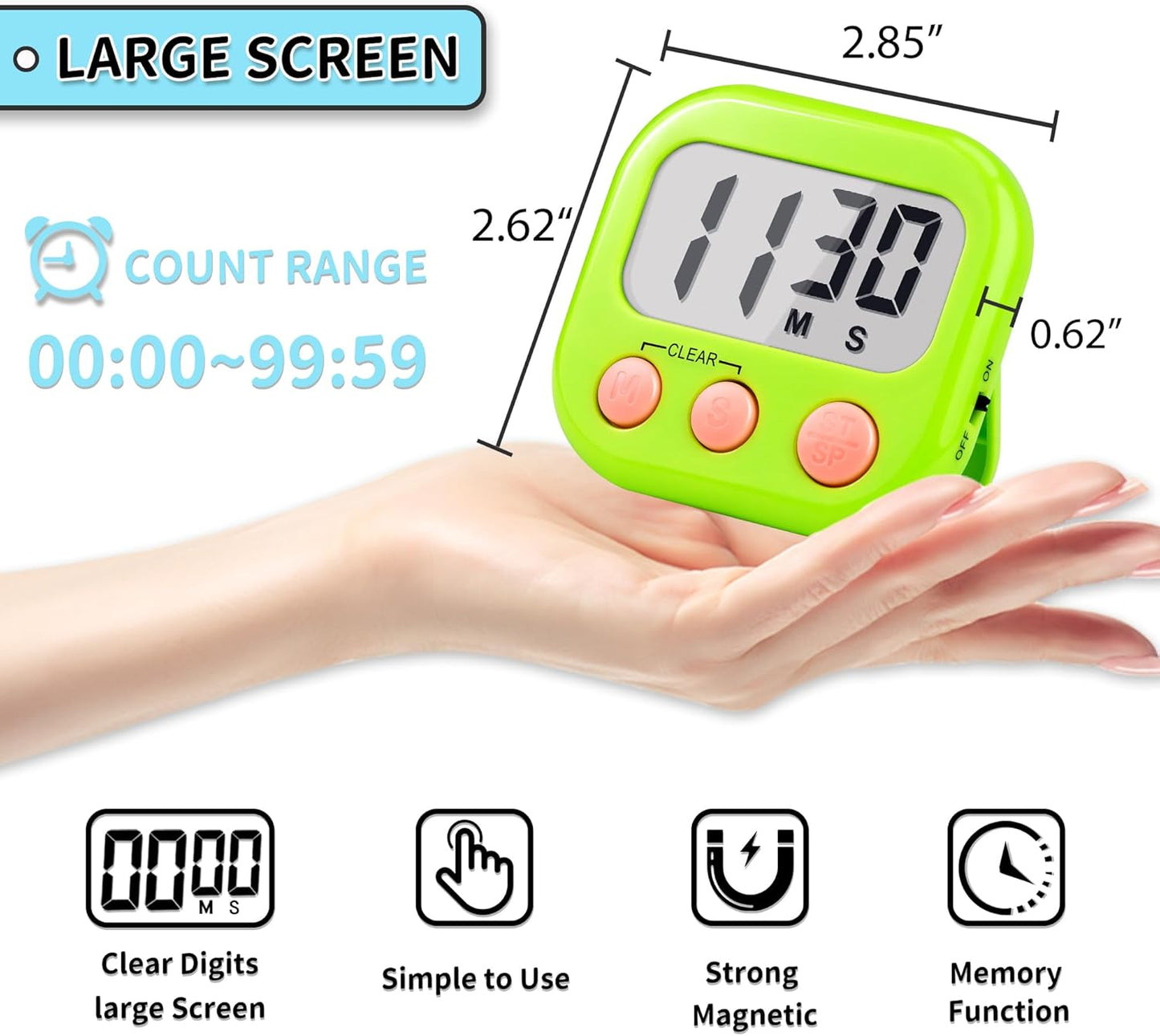 Timer for Kids Teachers Supplies Digital Kitchen Timers for Cooking Large Magnetic Classroom Timer 2Pack-Blue Green