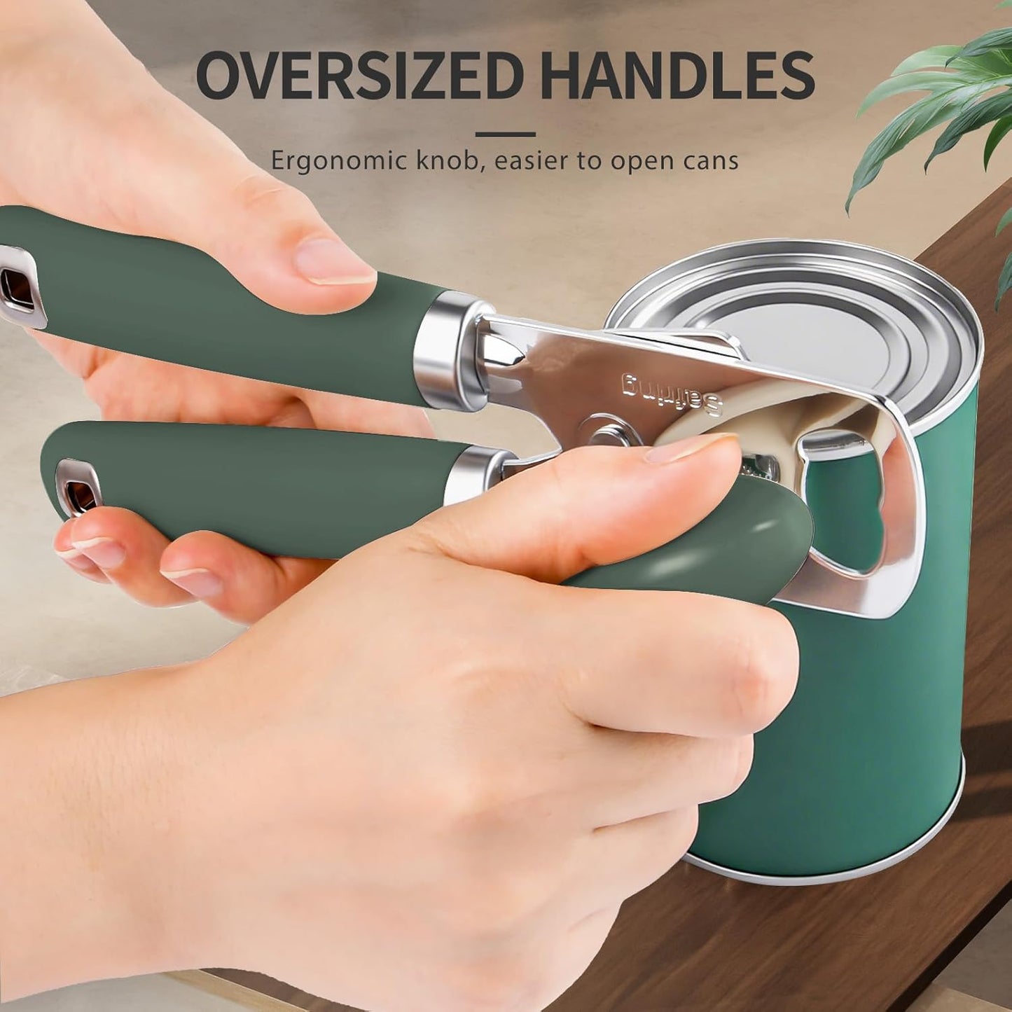 Safring Can Opener Manual, Heavy Duty Stainless Steel Smooth Edge Can Openers With Soft Touch Handle, Oversized Handheld Easy Turn Knob, Multi-Function Bottle Opener, Black