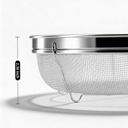 Fine Mesh Strainer for Kitchen, Stainless Steel Colander Bowl for Pasta, Rice, Fruit, Metal Net Baskets with Resting Base - Strain, Drain, Rinse (Diameter 9.84 inch)