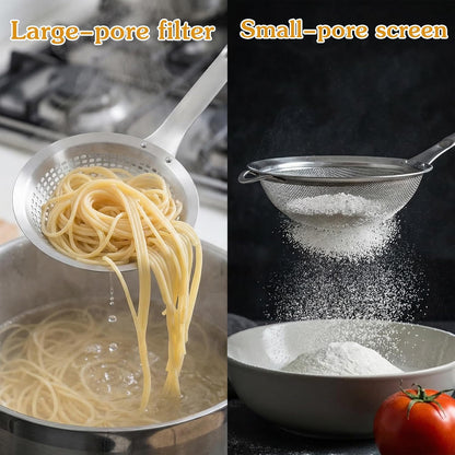 2 Pieces Spider Strainer Skimmer Spoon Set, Fine Mesh Stainless Steel Metal With HoleSieve Food Strainer Grease Spider Skimmer, Large Hole Slotted Colander Frying Spoons Set With Handle for Cooking