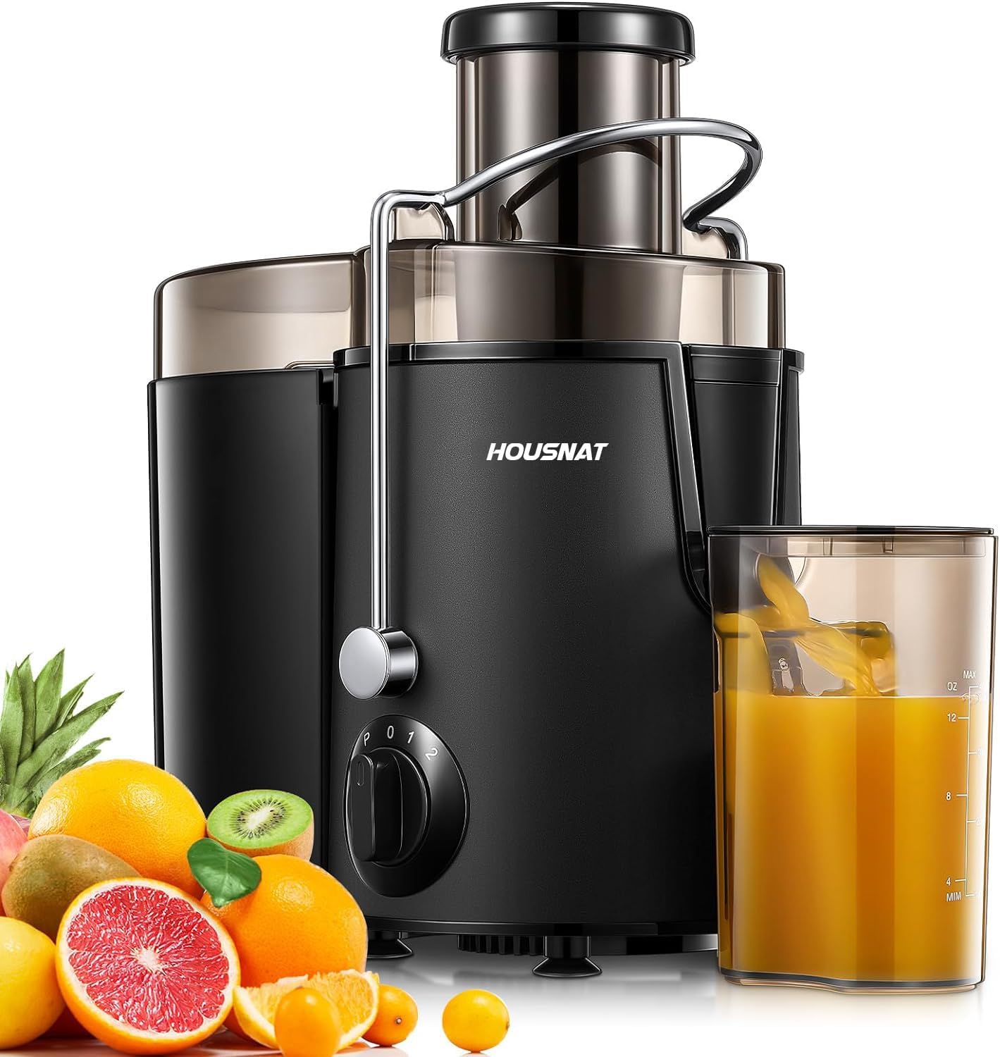 Juicer Machines, HOUSNAT Juicer Whole Fruit and Vegetables with 3-Speed Setting, 400 W Motor Quick Juicing Ideal for Beginners & Light Daily Use, Cleaning Brush and Juicing Recipe Included
