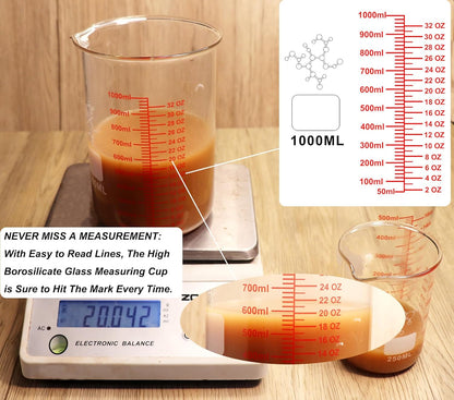 Ackers Mini Glass Measuring Beaker Set, Borosilicate, 2oz 4oz 8oz Measuring Cups