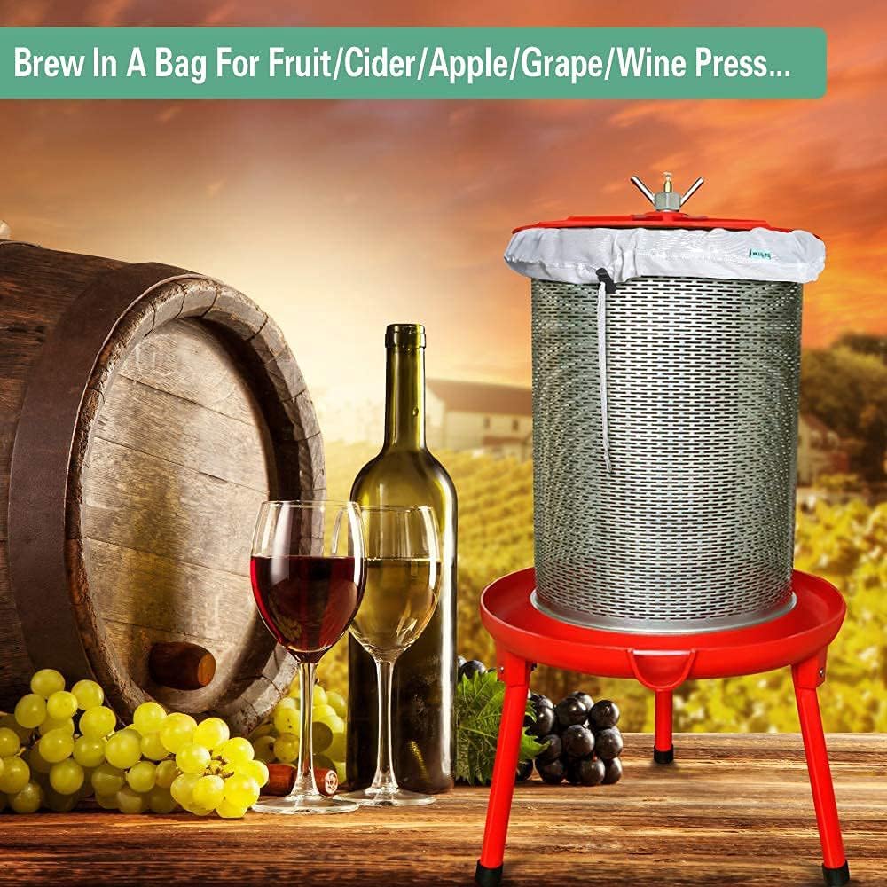 Brew Bags Extra Large Reusable 2 Pack 250 Micron Fine Mesh Bag for Fruit Cider Apple Grape Wine Press Drawstring Straining Brew in a Bag (2 pack-22"×26")