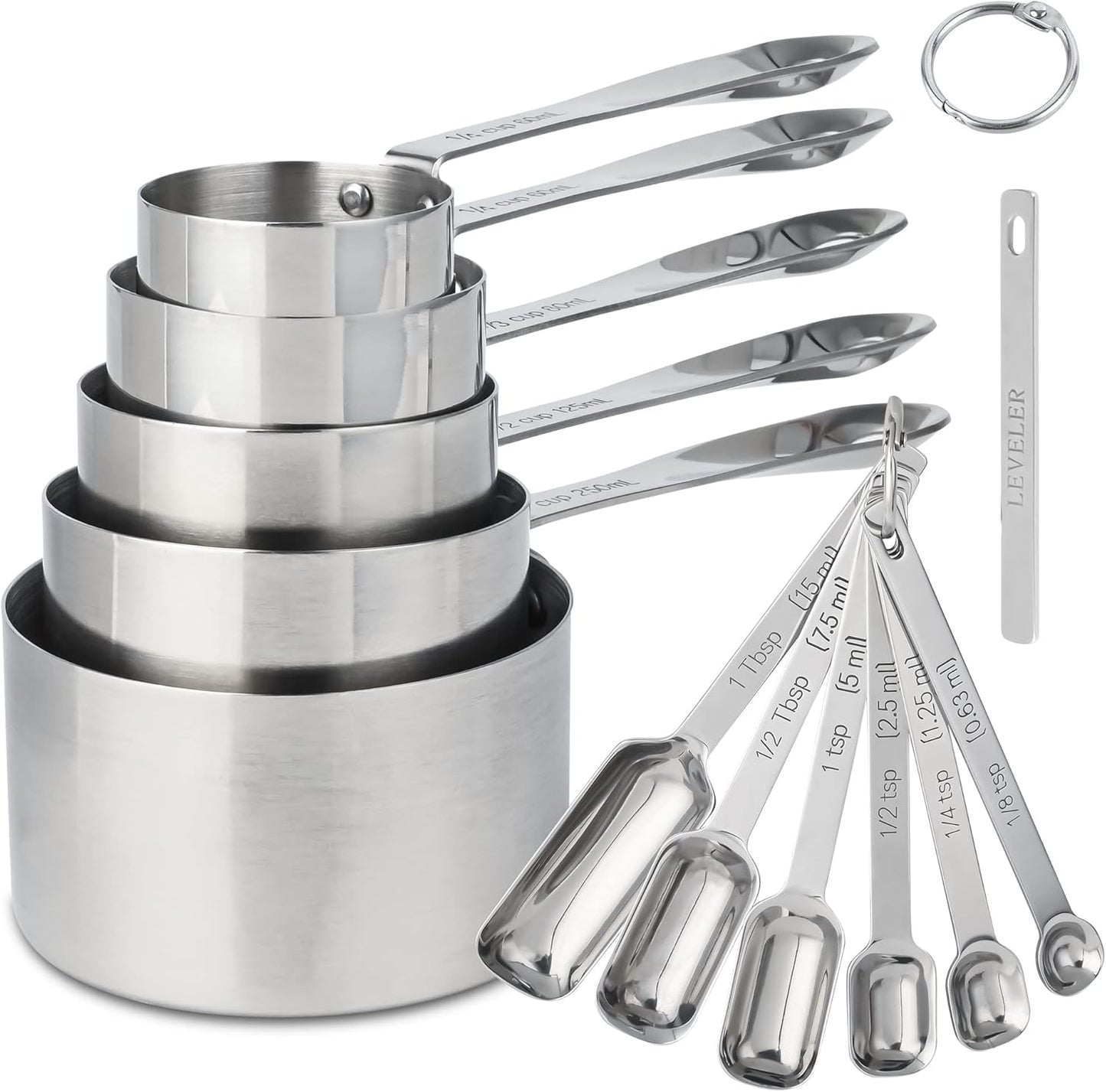 Copper Measuring Cups and Spoons Set, Stainless Steel Measuring Cups and Spoons Set 12, Metal Measuring Cups Set, 5 Measuring Cup Set and 6 Copper Measuring Spoons &Leveler for Kitchen