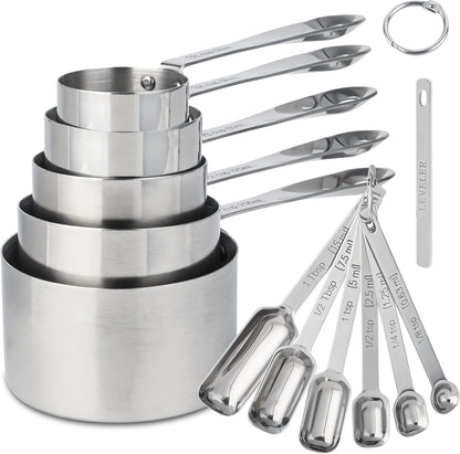 Copper Measuring Cups and Spoons Set, Stainless Steel Measuring Cups and Spoons Set 12, Metal Measuring Cups Set, 5 Measuring Cup Set and 6 Copper Measuring Spoons &Leveler for Kitchen