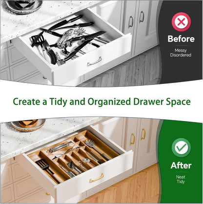 Simple Trending Silverware Drawer Organizer, 8 Pack Utensil Organizer for Kitchen Drawers, Metal Storage for Spoons Forks Knives (12.2 * 3.2 * 2.1 Inches, Black)
