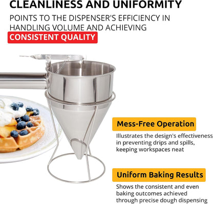 ALDKitchen Batter Dispenser | Funnel Dough Dispenser with Stand | Stainless Steel