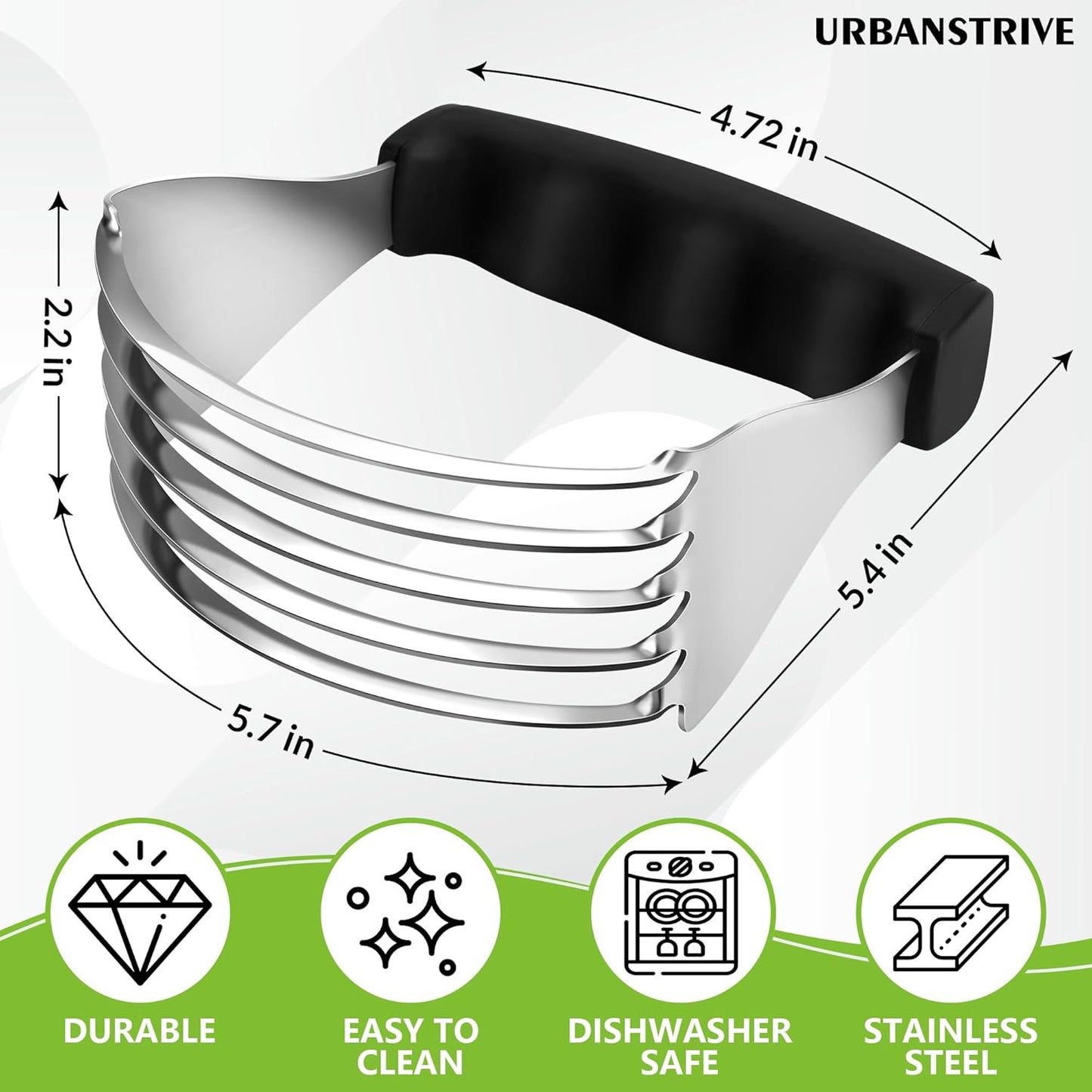 Urbanstrive Large Pastry Cutter Tool, Top Professional Pastry Blender Stainless Steel, Heavy Duty Dough Blender, Dishwasher Safe Baking Supplies Baking Tools, Black