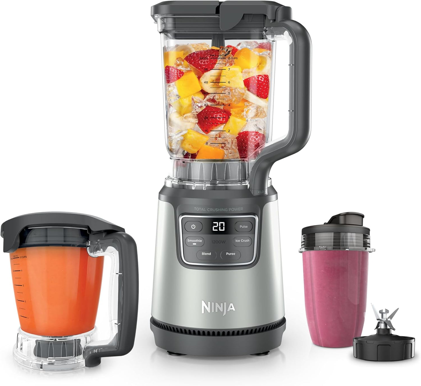 Ninja Kitchen System | All-in-One for Smoothies, Frozen Drinks, Veggie Chopper & More | With Full-Size Pitcher, 8 Cup Food Processor Bowl, (2) 18 oz. Cups, | 1200 Watt | Dark Grey | BR601AMZ