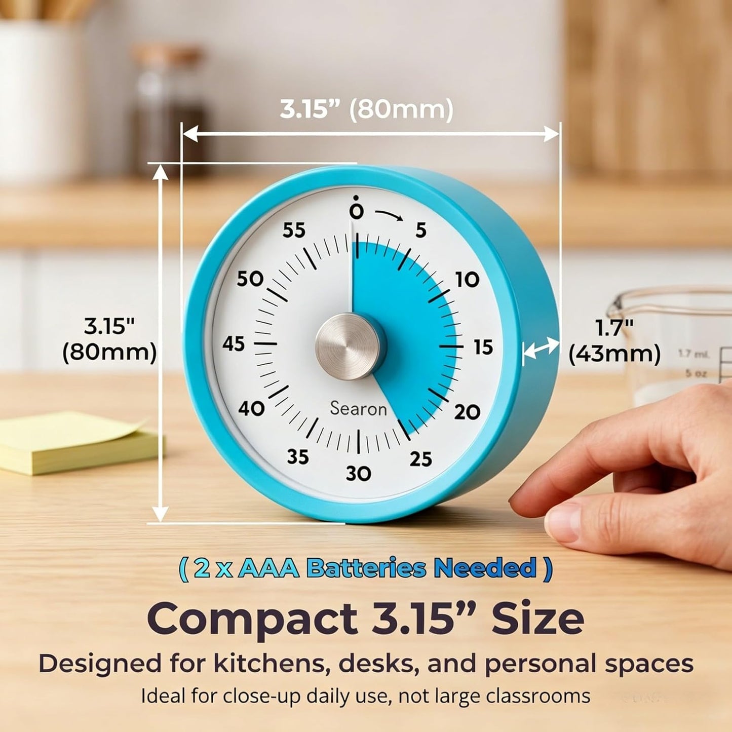 Searon Magnetic Visual Kitchen Timer, 60 Minute Countdown Timer with LED Alert, Turn the Dial to Start, No Winding Needed for Cooking, Baking, Meal Prep & Daily Kitchen Tasks (Blue)