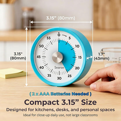 Searon Magnetic Visual Kitchen Timer, 60 Minute Countdown Timer with LED Alert, Turn the Dial to Start, No Winding Needed for Cooking, Baking, Meal Prep & Daily Kitchen Tasks (Blue)