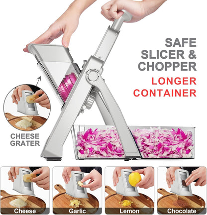 SupMaKin Upgrade Safe Mandoline Slicer Plus, Adjustable Vegetable Chopper Potato Slicer Onion Chopper, French Fries Cutter, Veggie Salad Chopper Kitchen Chopping Artifact (Green)