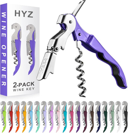 HYZ 2-Pack Wine Opener Waiter Corkscrew, Professional Wine Key for Servers, Bartender, with Foil Cutter, Manual Wine Bottle Opener Double Hinged (Black)